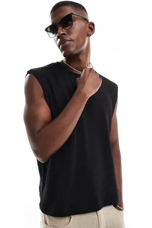 JACK & JONES Camiseta negra sin mangas de punto de