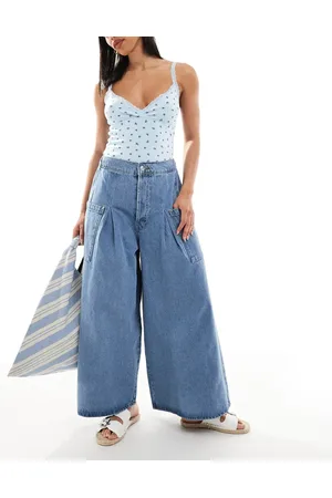 ASOS Vaqueros capri de pernera ancha con y bolsillos de -Azul