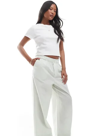 ONLY Pantalones a cuadros vichy verdes de pernera ancha con detalle estilo bóxer de
