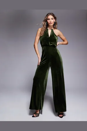 River Island Mono largo oliva de terciopelo de