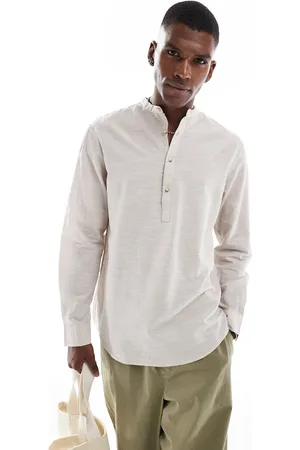 JACK & JONES Camisa beis sin aberturas de lino de -Neutro