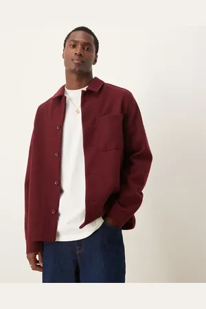 New Look Chaqueta rojo vino estilo camisa con acabado cepillado de