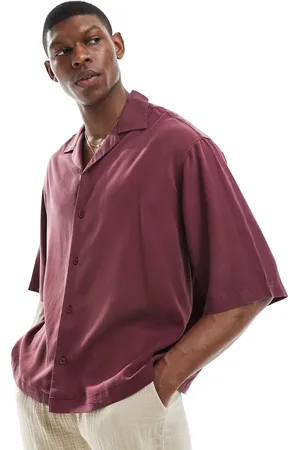 ASOS Camisa burdeos de corte cuadrado extragrande con cuello de solapas y media manga premium de -Rojo