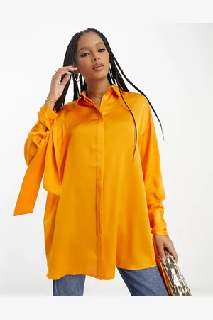 ASOS Camisa naranja melocotón extragrande con detalle de lazada en los puños de satén de