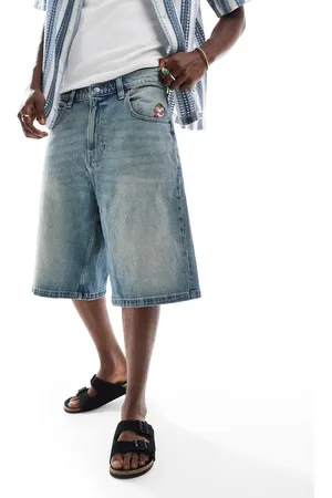 Hollister Pantalones cortos vaqueros muy holgados con lavado medio y bordados de