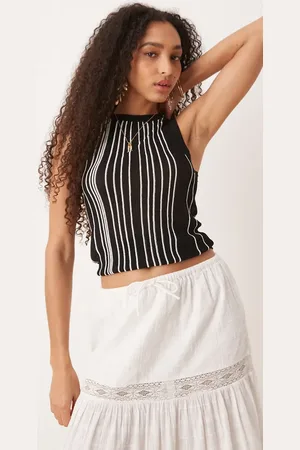 MANGO Top a rayas de corte slim sin mangas de punto fino de (parte de un conjunto)