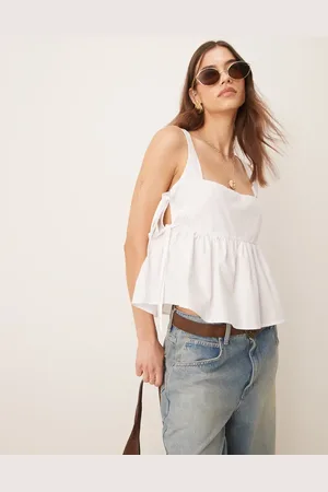 ASOS Top blanco de tirantes y estilo babydoll con lazadas en el lateral de -Marrón