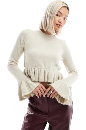 ASOS Jersey corto color con volante de punto de -Beis neutro