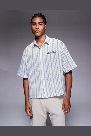 ASOS Camisa color crudo y de corte cuadrado extragrande con bordado en el pecho de croché de