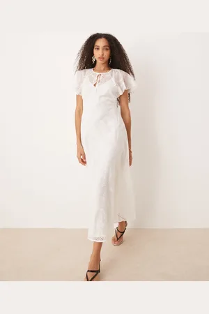 MANGO Vestido largo con capa superpuesta de encaje bordado de