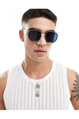 ASOS Gafas de sol cristalino redondas de metal con lentes azules de