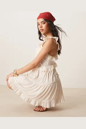 ASOS Vestido corto escalonado con vuelo, volantes e inserto de encaje de