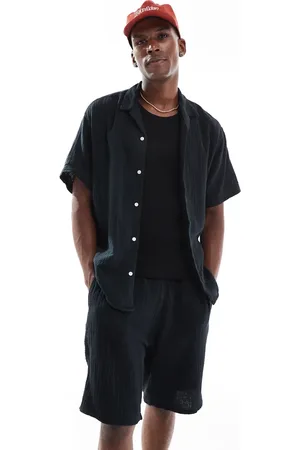 JACK & JONES Conjunto de camisa con cuello de solapas y pantalones cortos de tejido texturizado de