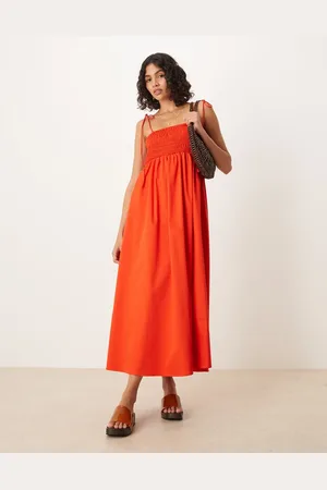 ASOS Vestido midi con pecho fruncido de popelina de algodón de