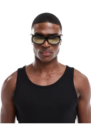 ASOS Gafas de sol negras de estilo deportivo envolvente con lentes marrones para festivales de