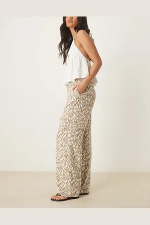 JDY Pantalones color crudo de pernera ancha con estampado abstracto de -Blanco