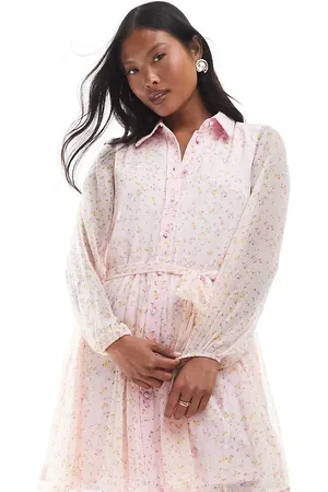 VERO MODA Vestido camisero rosa con vuelo, cinturón y estampado de florecitas Smilla de