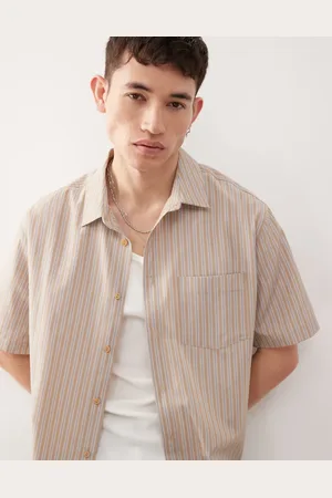 Reclaimed Camisa corta a rayas beis y azules de corte cuadrado de