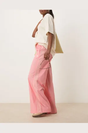 adidas Pantalones de chándal rosas con 3 rayas de croché de