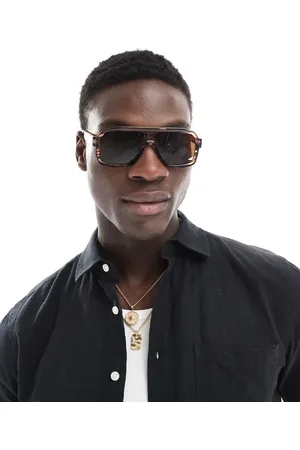 ASOS Gafas de sol efecto cuerno de estilo aviador con lentes marrones de