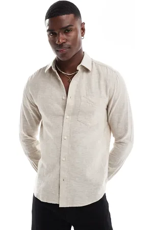 Only & Sons Camisa beis holgada de manga larga de mezcla de lino de -Negro