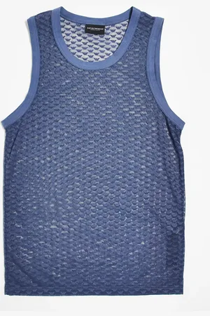 Emporio Armani Camiseta azul sin mangas con logo de malla de Bodywear (parte de un conjunto)