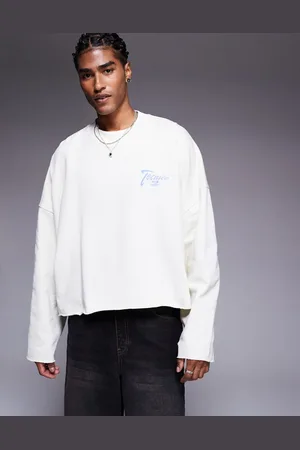 ASOS Sudadera corta blanca extragrande con estampado en el pecho y bajo sin rematar de -Neutro