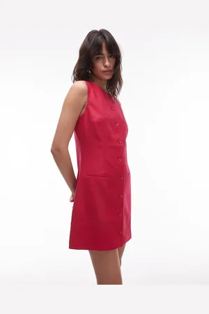 MANGO Vestido corto de corte recto con botones de mezcla de lino de