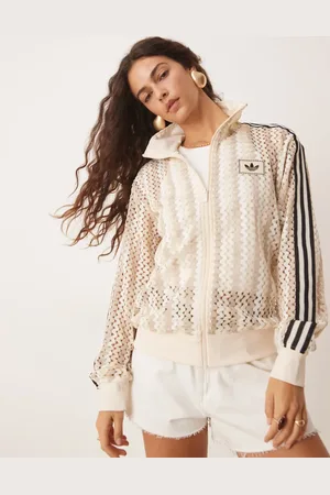 adidas Chaqueta de chándal blanca de croché de -Blanco
