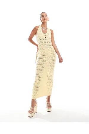 ASOS Vestido amarillo con cuello halter de tirantes de