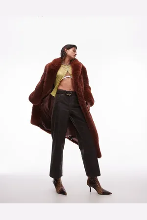 Topshop Vaqueros marrones craquelados de talle medio y corte recto suelto de