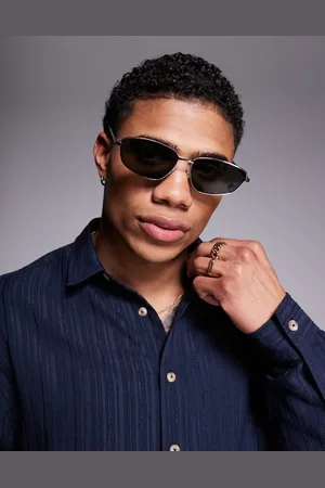 ASOS Gafas de sol plateadas angulosas de metal con lentes verde ahumado de