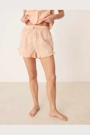 Luna Pantalones cortos de pijama color con volante en los bordes de (parte de un conjunto)-Rosa