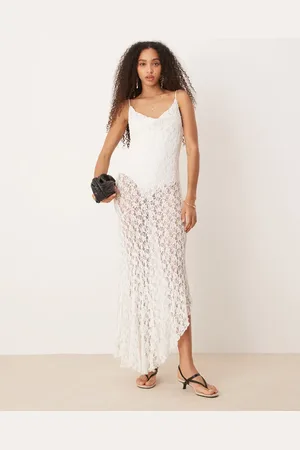 MANGO Vestido lencero midi de encaje con body desmontable de