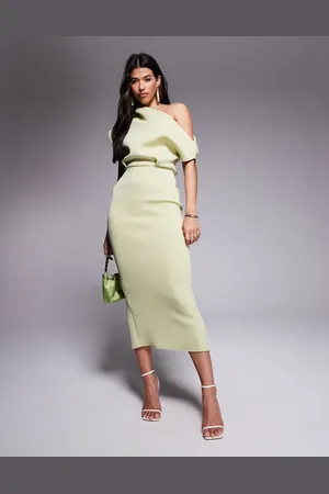 ASOS Vestido midi con detalle extragrande en el escote de tejido efecto neopreno de -Neutro