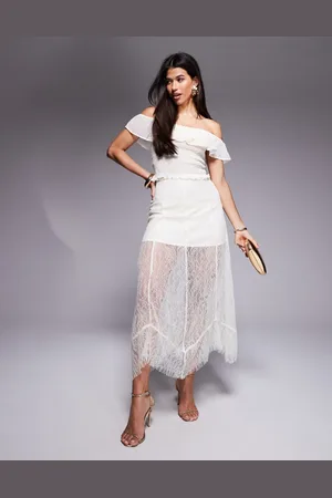 ASOS Falda larga blanco con forro corto de encaje de