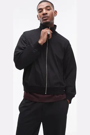 Topman Sudadera negra con cremallera de punto gofrado reducido de