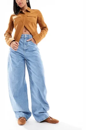 ASOS Vaqueros de corte barrel y talle alto con lavado claro de -Azul