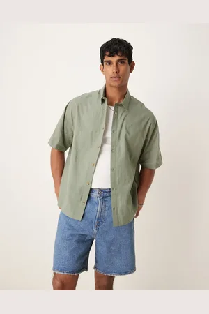 ASOS Camisa salvia de corte cuadrado extragrande de tejido efecto lino de