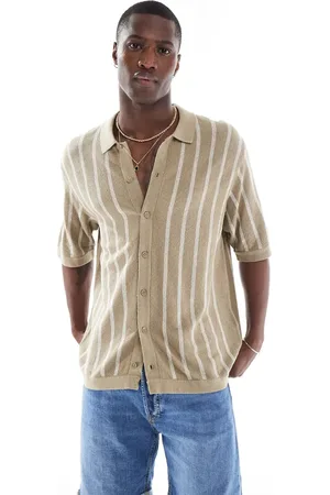 JACK & JONES Polo beis a rayas con botones de punto de -Neutro