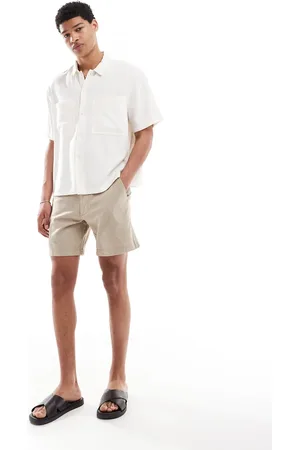 Hollister Pantalones cortos por encima de la rodilla beis galleta de mezcla de lino de -Neutro