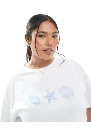Pieces® Camiseta blanca extragrande con estampado gráfico de 3 conchas de Pieces Curve-Blanco