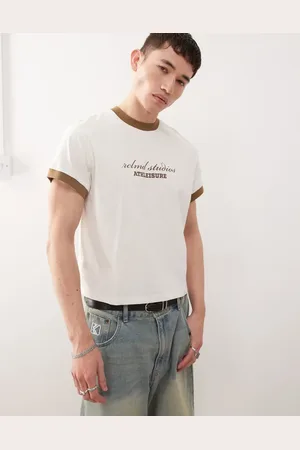 Reclaimed Camiseta corta blanca de corte cuadrado con estampado gráfico de la marca y ribetes de -Blanco