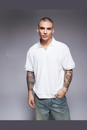 ASOS Polo blanco hueso de corte cuadrado holgado de canalé texturizado de
