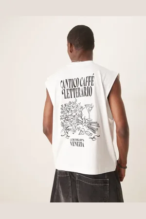 ASOS Camiseta blanca sin mangas de corte cuadrado extragrande con estampado gráfico floral de