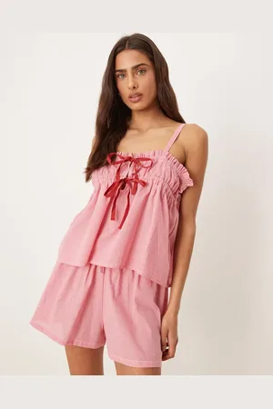 Luna Top de pijama corto a cuadros vichy rosa fresa de tirantes de (parte de un conjunto)