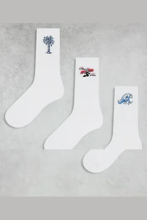 JACK & JONES Pack de 3 pares de calcetines de tenis con diseños de palmeras, flores y olas de