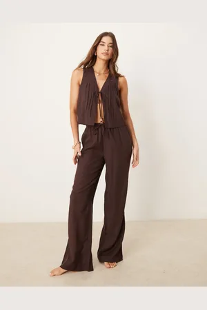 ASOS Pantalones playeros marrones de mezcla de lino Ivy de