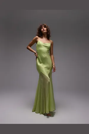 Topshop Vestido midi verde con godets en el bajo de mezcla de tejidos premium de