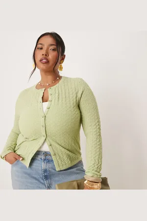 ASOS Cárdigan con cuello redondo y detalles calados de punto de ASOS DESIGN Curve
